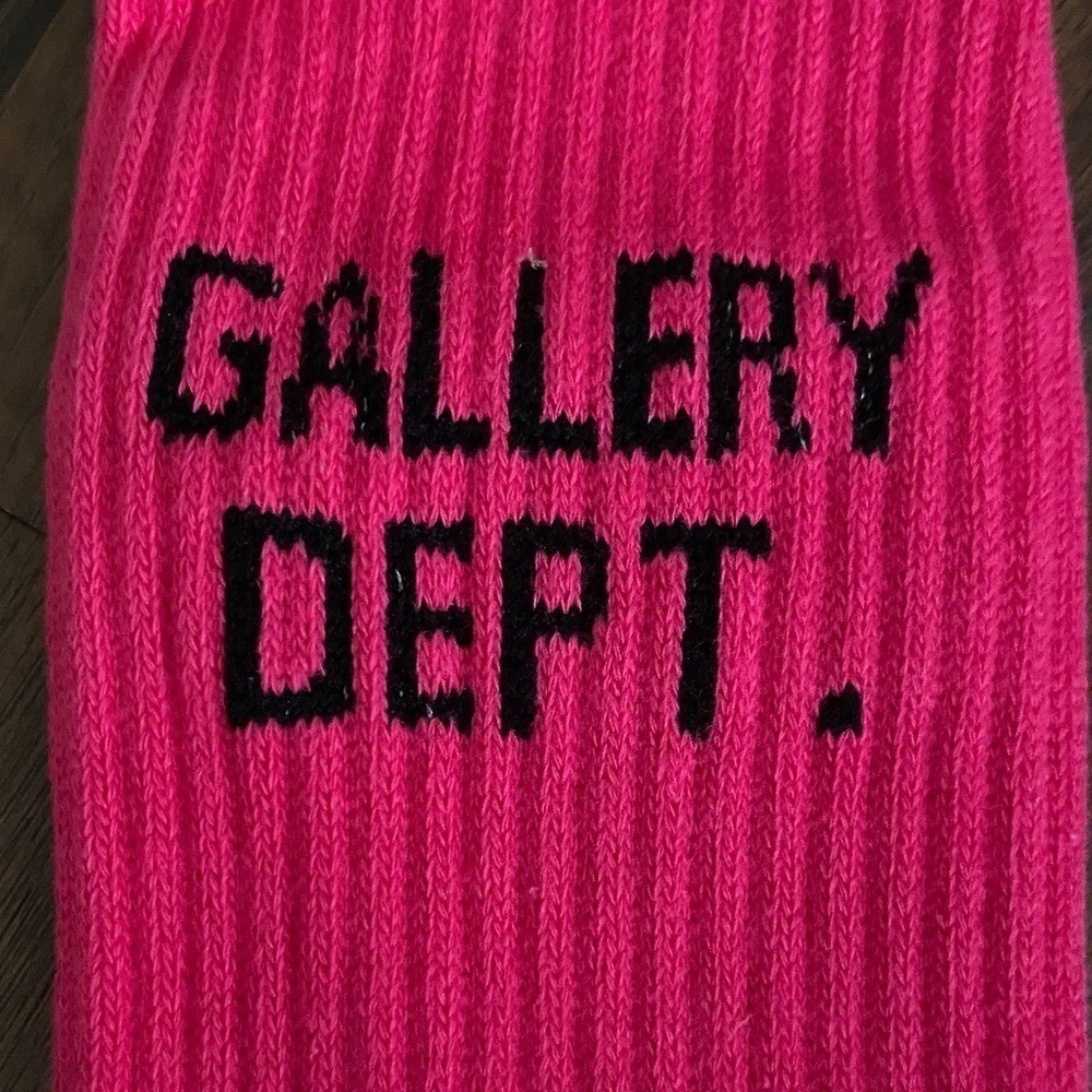 Gallery Dept. Woven Stretch Socks Womens Small 4-6.5 Pink Ribbed Cotton BLK Logo